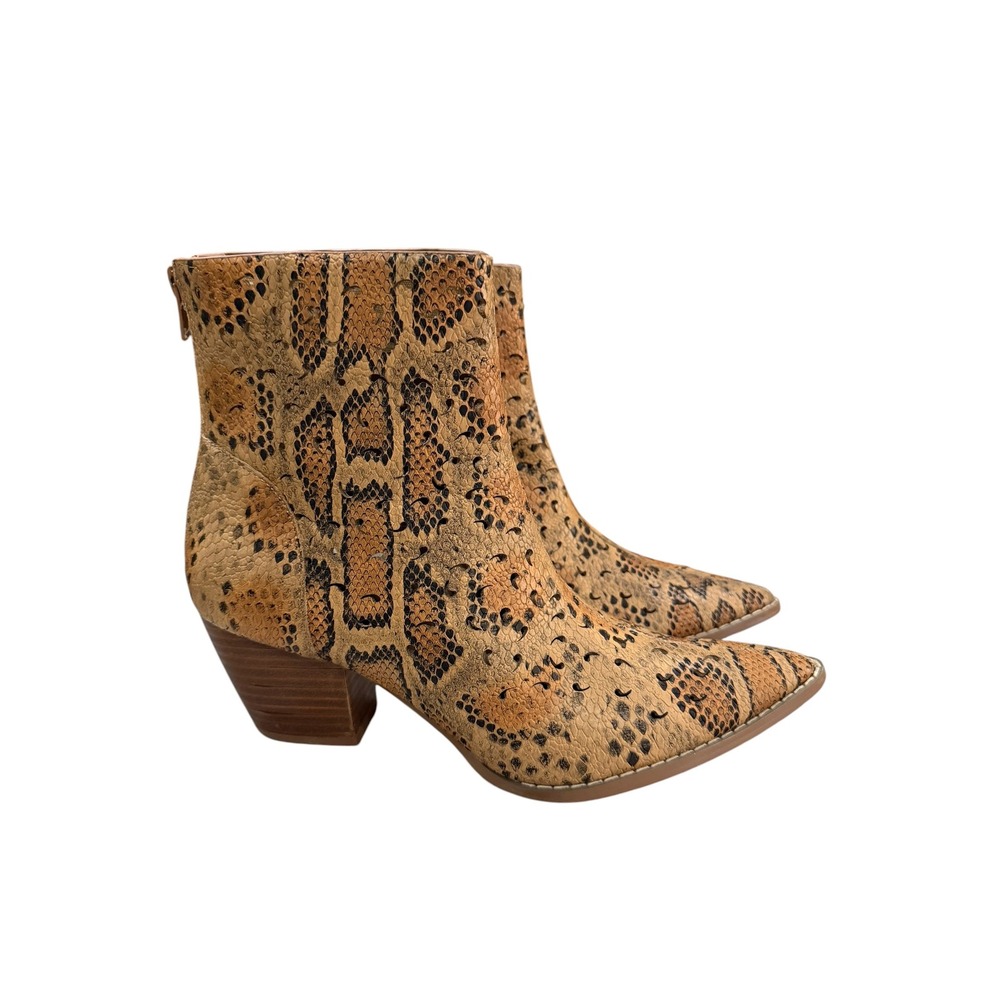Coconuts by Matisse Womens Snakeprint Pointed Toe Ankle Boots Tan Brown Size 8M